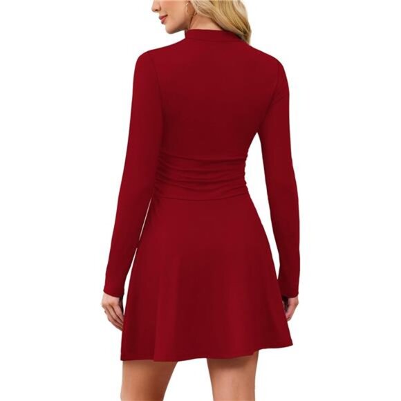 Long Sleeve Mini Dresses for Women Wine Red - Picture 5 of 5
